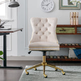 Hearth and Haven A&A Furniture Office Chair, Velvet Upholstered Tufted Button Home Office Chair with Golden Metal Base, Adjustable Desk Chair Swivel Office Chair W114378931