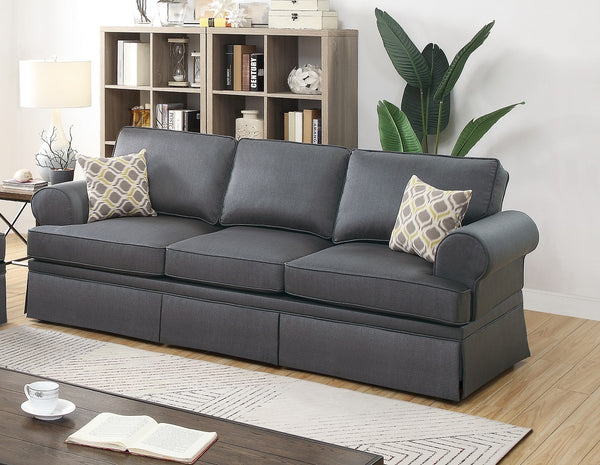 English Elm Charcoal 2-Pc Sofa & Loveseat Set with Rolled Arms, Accent Pillows, Skirt Trim, Sturdy Frame, Cozy Comfort B011S00334