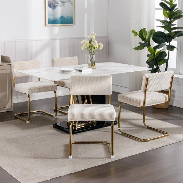English Elm A&A Corduroy Dining Chair Set - Modern Armless Accent Side Chairs with Gold Metal Base, Tufted Beige Upholstery W114367600 W114367600