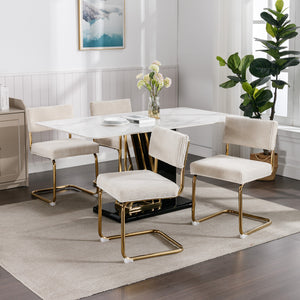 English Elm A&A Corduroy Dining Chair Set - Modern Armless Accent Side Chairs with Gold Metal Base, Tufted Beige Upholstery W114367600 W114367600