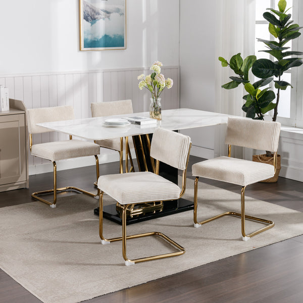 English Elm A&A Corduroy Dining Chair Set - Modern Armless Accent Side Chairs with Gold Metal Base, Tufted Beige Upholstery W114367600 W114367600