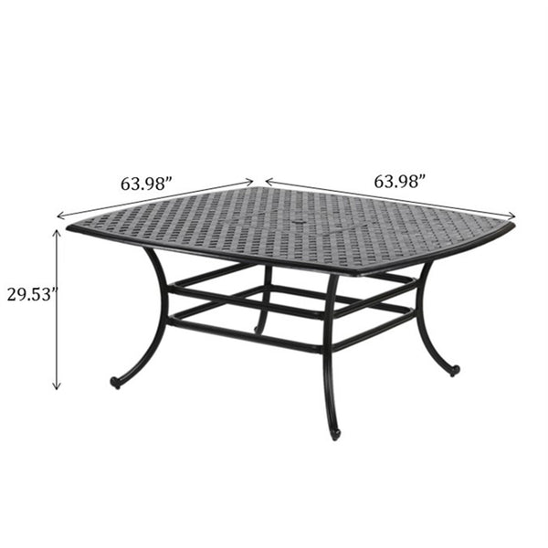 English Elm 64" Square Dining Table Antique Bronze - 64" Aluminum Outdoor Table Seats 8, Lattice Top & Umbrella Hole B01051459