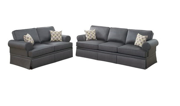 English Elm Charcoal 2-Pc Sofa & Loveseat Set with Rolled Arms, Accent Pillows, Skirt Trim, Sturdy Frame, Cozy Comfort B011S00334