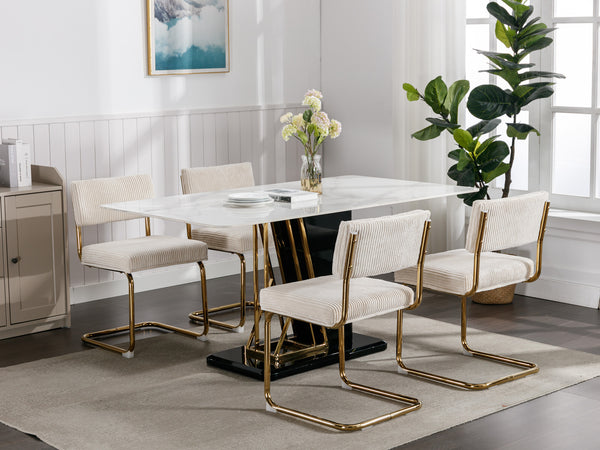 English Elm A&A Corduroy Dining Chair Set - Modern Armless Accent Side Chairs with Gold Metal Base, Tufted Beige Upholstery W114367600 W114367600