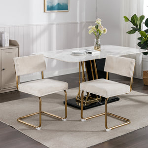 English Elm A&A Corduroy Dining Chair Set - Modern Armless Accent Side Chairs with Gold Metal Base, Tufted Beige Upholstery W114367600 W114367600