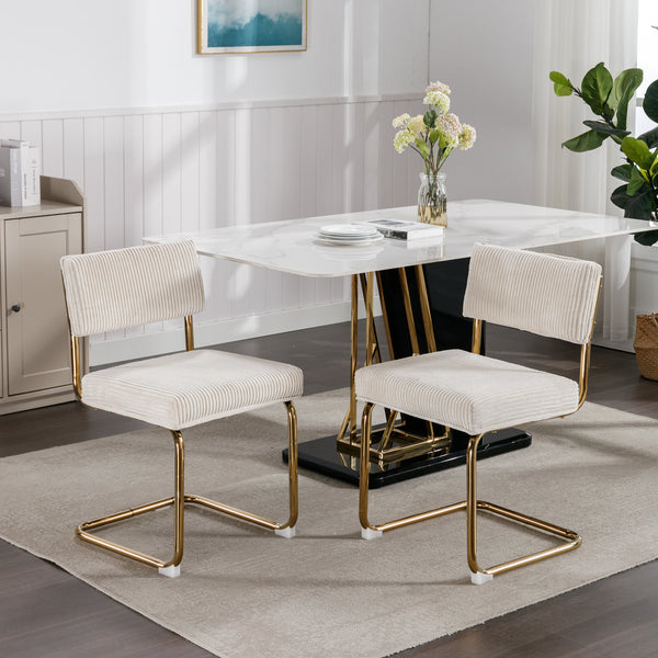 English Elm A&A Corduroy Dining Chair Set - Modern Armless Accent Side Chairs with Gold Metal Base, Tufted Beige Upholstery W114367600 W114367600