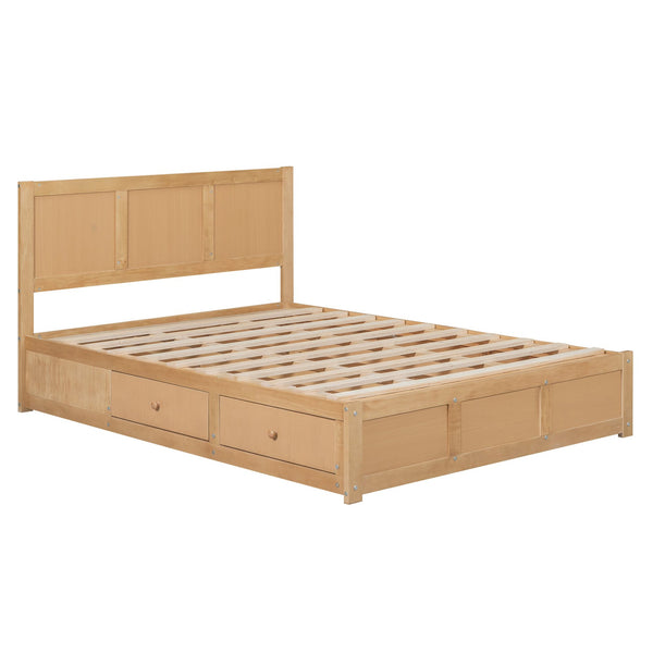 English Elm Full Solid Wood Platform Bed with 2 Under-Bed Drawers, Storage Slats, Sturdy Pine Frame, 600lb Capacity GX000545AAD-1