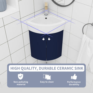 English Elm Corner Wall-Mount Vanity Sink Combo – Space-Saving Ceramic Basin, Soft-Close Door, Durable Plywood Finish W99990112
