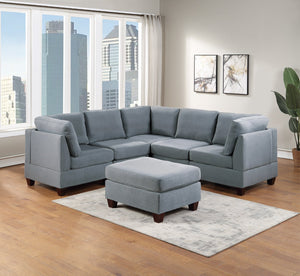 English Elm Modular Sectional 6Pc Set - Versatile Grey Linen Couch For Modern Living Rooms, Comfortable & Stylish B011S00336