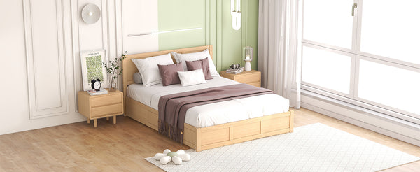 English Elm Queen Wood Platform Bed with 2 Under-Storage Drawers, Pine/MDF Frame, Sturdy Slats, 600lb Capacity GX000546AAD-1