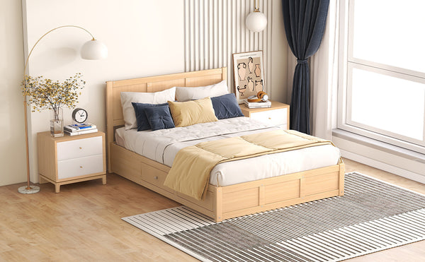 English Elm Full Solid Wood Platform Bed with 2 Under-Bed Drawers, Storage Slats, Sturdy Pine Frame, 600lb Capacity GX000545AAD-1