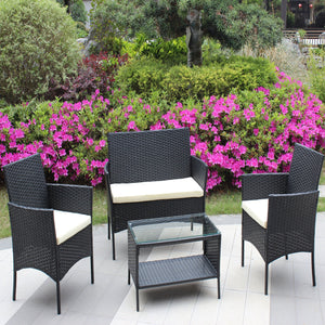 English Elm 4 Pc Rattan Patio Furniture Set - Stylish Cushioned Wicker Sofa, Durable, Weather-Resistant, Beige W20985037
