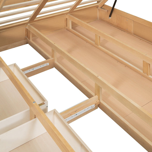 English Elm Full Solid Wood Platform Bed with 2 Under-Bed Drawers, Storage Slats, Sturdy Pine Frame, 600lb Capacity GX000545AAD-1