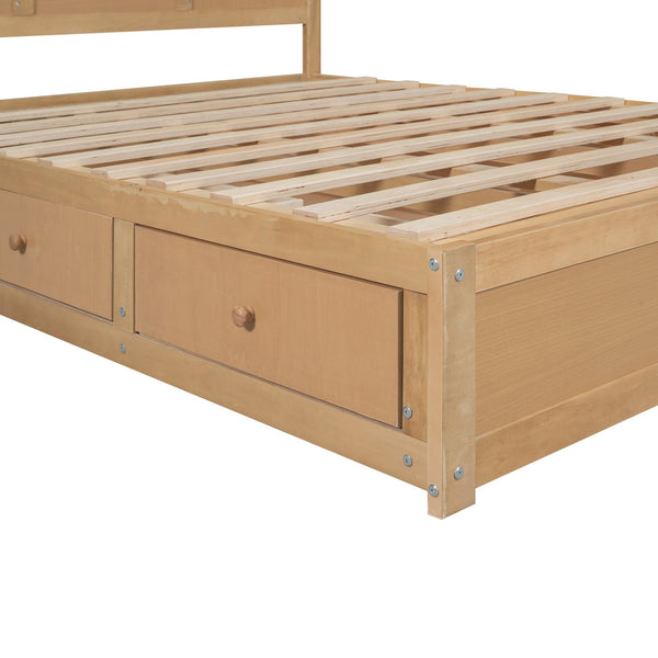 English Elm Queen Wood Platform Bed with 2 Under-Storage Drawers, Pine/MDF Frame, Sturdy Slats, 600lb Capacity GX000546AAD-1