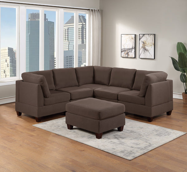 English Elm Modular Sectional 6-Piece Set In Grey Linen - Versatile Couch With Corner Wedges, Chairs & Ottoman B011S00341