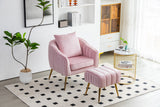 Hearth and Haven Velvet Accent Chair, Modern Barrel Chair with Ottoman, Arm Pub Chair For Living Room/Bedroom/Nail Salon, Blush Pink, Golden Finished, Suitable For Small Spaces W133354291