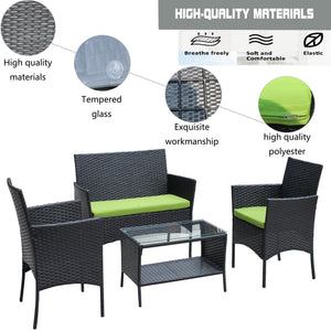 English Elm 4 Pc Rattan Patio Furniture Set – Stylish Outdoor Sofa With Cushions & Glass Table For Relaxation W20985038