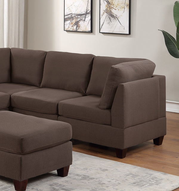 English Elm Modular Sectional 6-Piece Set In Grey Linen - Versatile Couch With Corner Wedges, Chairs & Ottoman B011S00341