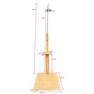 English Elm Outdoor Garden Pool Shower Teak Solid Wood with Adjustable Pressure, Storage Shelf, Weatherproof Design W49591498