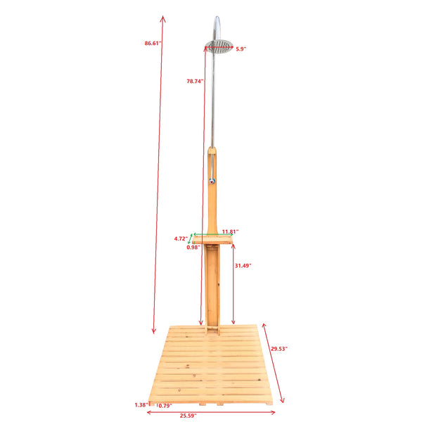 English Elm Outdoor Garden Pool Shower Teak Solid Wood with Adjustable Pressure, Storage Shelf, Weatherproof Design W49591498