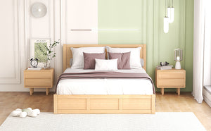 English Elm Queen Wood Platform Bed with 2 Under-Storage Drawers, Pine/MDF Frame, Sturdy Slats, 600lb Capacity GX000546AAD-1