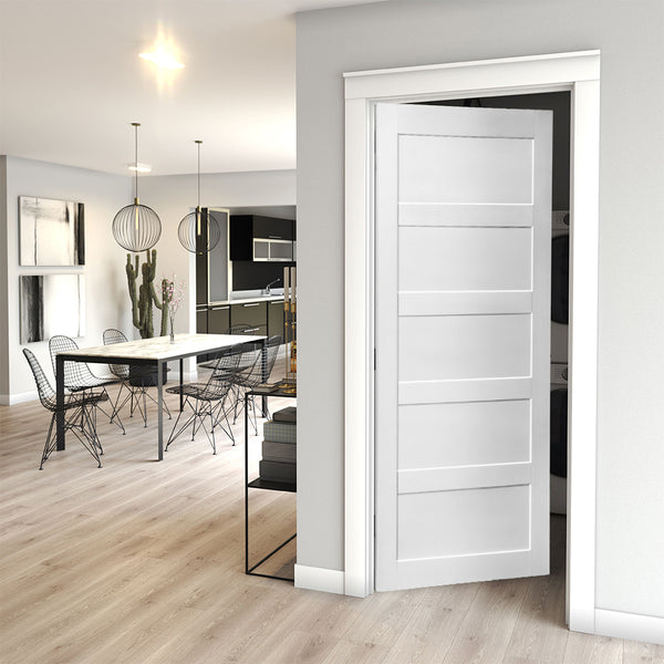 English Elm CRAZY 28" x 84" Five Grid Primed Door Slab – Waterproof, Anti-Deformation, Pre-Drilled DIY Panel W936104292