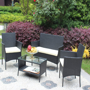 English Elm 4 Pc Rattan Patio Furniture Set - Stylish Cushioned Wicker Sofa, Durable, Weather-Resistant, Beige W20985037