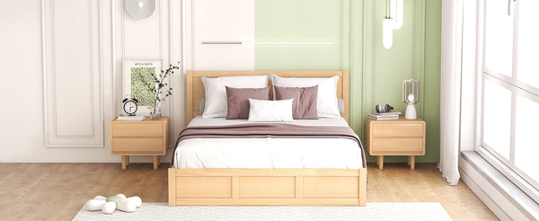 English Elm Queen Wood Platform Bed with 2 Under-Storage Drawers, Pine/MDF Frame, Sturdy Slats, 600lb Capacity GX000546AAD-1