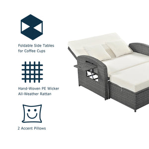 English Elm TOPMAX PE Wicker Rattan Double Chaise Lounge with 3-Position Recline, Waterproof Cover, 700lbs Capacity White SP100041AAA