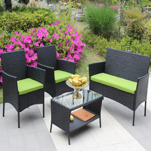 English Elm 4 Pc Rattan Patio Furniture Set – Stylish Outdoor Sofa With Cushions & Glass Table For Relaxation W20985038