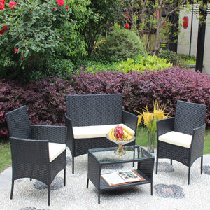 English Elm 4 Pc Rattan Patio Furniture Set - Stylish Cushioned Wicker Sofa, Durable, Weather-Resistant, Beige W20985037