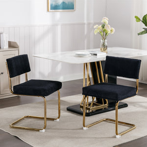 English Elm A&A Corduroy Dining Chair Set - Modern Armless Accent Side Chairs with Gold Metal Base, Tufted Beige Upholstery W114367601 W114367601