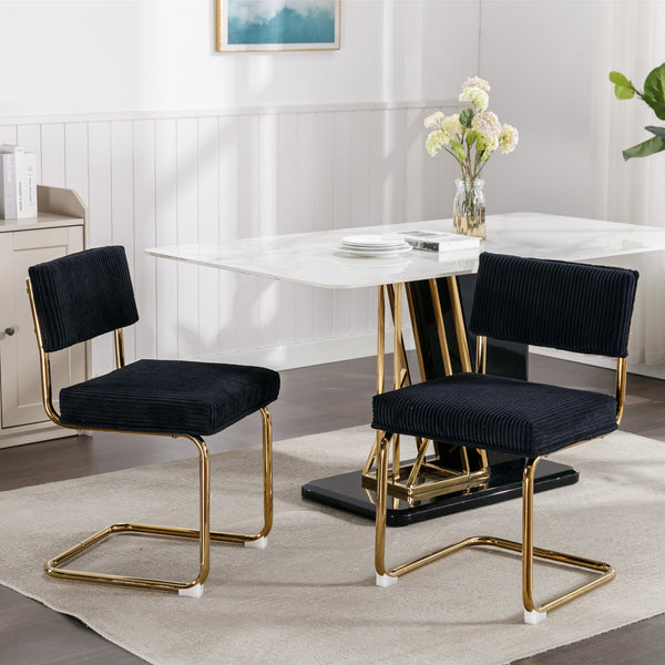 English Elm A&A Corduroy Dining Chair Set - Modern Armless Accent Side Chairs with Gold Metal Base, Tufted Beige Upholstery W114367601 W114367601
