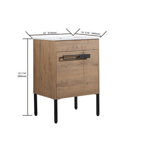 English Elm 24 24 Inch Bathroom Vanity with Ceramic Sink, Freestanding or Wall-Mount, Soft-Close Doors, Storage W999S00076
