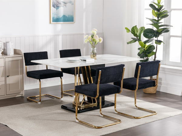 English Elm A&A Modern Armless Accent Chairs, Plush Black Corduroy, Gold Metal Base, Set Of 2 For Stylish Decor W114367601