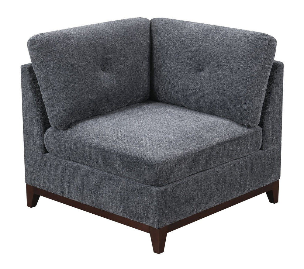 English Elm Modular Corner Wedge Sectional Unit Ash Chenille Tufted Back with Exposed Wood Legs B011104328