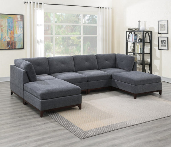 English Elm Modular Corner Wedge Sectional Unit Ash Chenille Tufted Back with Exposed Wood Legs B011104328