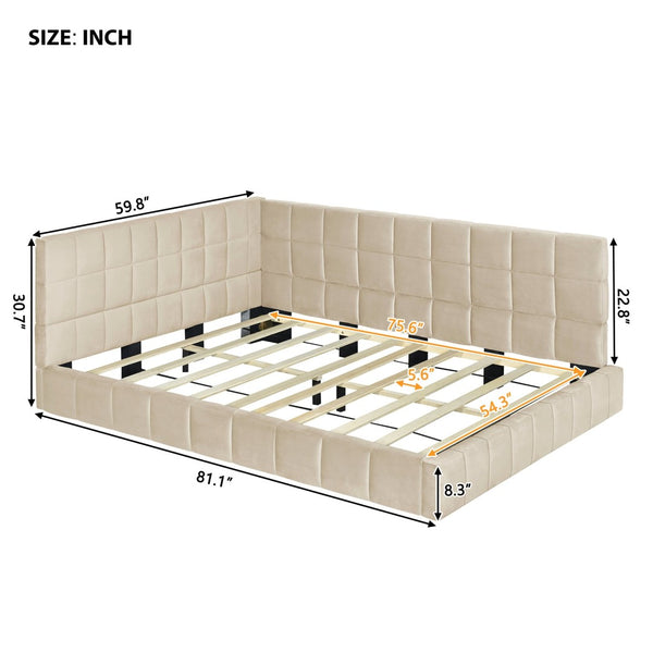 English Elm Full Size Velvet Upholstered Daybed Sofa Frame Mid-century Modern Guest Room Bed LP000715AAA