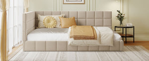 English Elm Full Size Velvet Upholstered Daybed Sofa Frame Mid-century Modern Guest Room Bed LP000715AAA