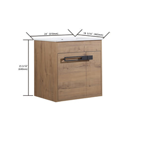 English Elm 24 24 Inch Bathroom Vanity with Ceramic Sink, Freestanding or Wall-Mount, Soft-Close Doors, Storage W999S00076