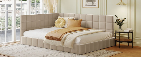 English Elm Full Size Velvet Upholstered Daybed Sofa Frame Mid-century Modern Guest Room Bed LP000715AAA