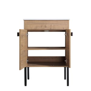 English Elm 24 24 Inch Bathroom Vanity with Ceramic Sink, Freestanding or Wall-Mount, Soft-Close Doors, Storage W999S00076