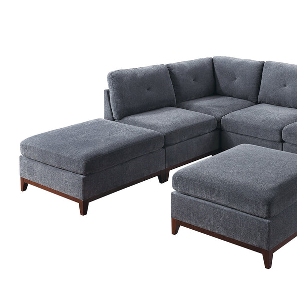 English Elm Ash Grey Chenille Modular Sectional 7Pc Set - Versatile U-Shaped Couch With Ottomans & Chairs B011S00365