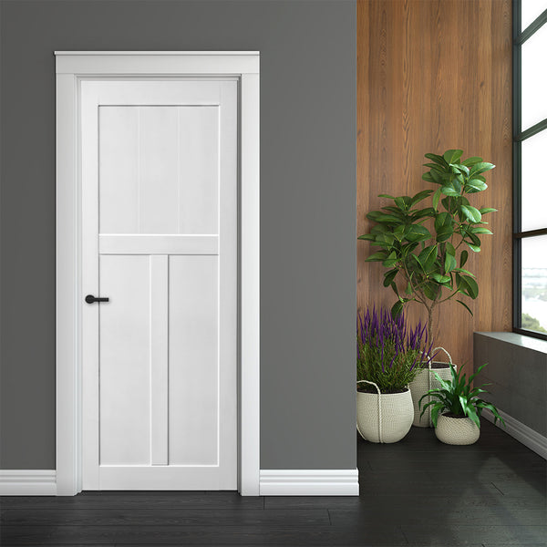English Elm CRAZY 28" x 84" Primed Real Door Slab – 3-Layer Waterproof, Anti-Deformation, Pre-Drilled DIY Ready W936104309