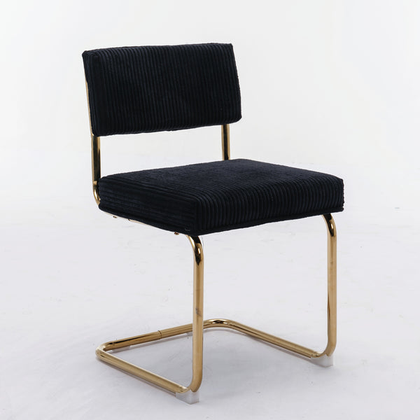 English Elm A&A Modern Armless Accent Chairs, Plush Black Corduroy, Gold Metal Base, Set Of 2 For Stylish Decor W114367601