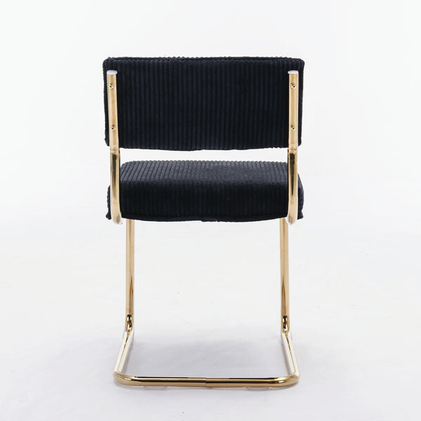 English Elm A&A Modern Armless Accent Chairs, Plush Black Corduroy, Gold Metal Base, Set Of 2 For Stylish Decor W114367601