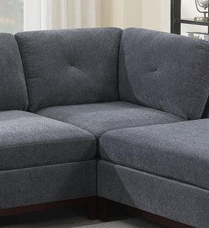 English Elm Modular Corner Wedge Sectional Unit Ash Chenille Tufted Back with Exposed Wood Legs B011104328