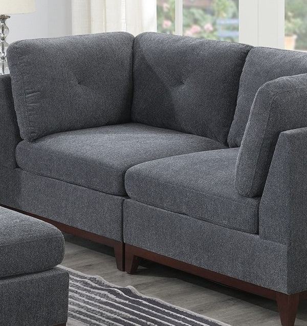 English Elm Modular Corner Wedge Sectional Unit Ash Chenille Tufted Back with Exposed Wood Legs B011104328