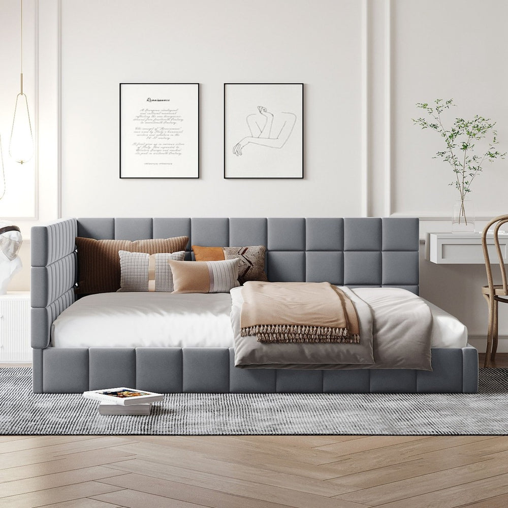 English Elm Full Size Velvet Upholstered Daybed Sofa Frame Mid-century Modern Guest Room Bed LP000715AAE-1