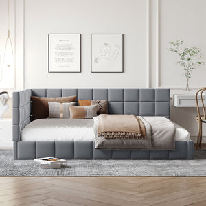 English Elm Full Size Velvet Upholstered Daybed Sofa Frame Mid-century Modern Guest Room Bed LP000715AAE-1
